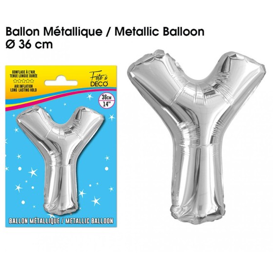 BALLON METALLIQUE ARGENT LETTRE Y