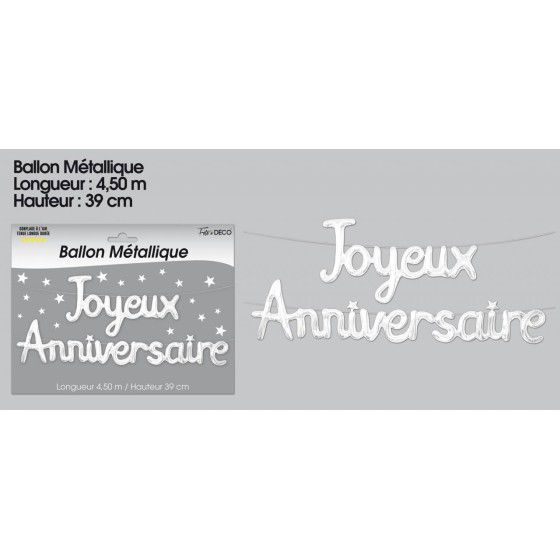 BALLON METALLIQUE JOYEUX ANNIVERSAIRE BLANC