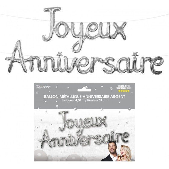 BALLON METALLIQUE JOYEUX ANNIVERSAIRE ARGENT