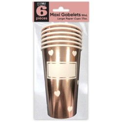 GOBELETS MAXI 50CL X 6 COEUR ROSE GOLD