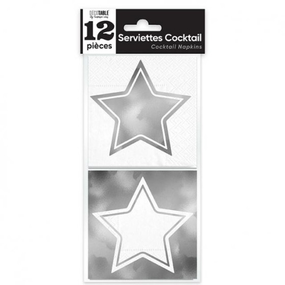 SERVIETTES COCKTAIL X 12 ETOILE ARGENT