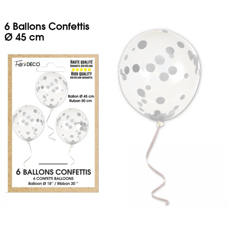 BALLONS CONFETTIS X6 ARGENT