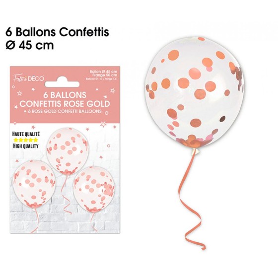 BALLONS CONFETTIS X6 ROSE GOLD