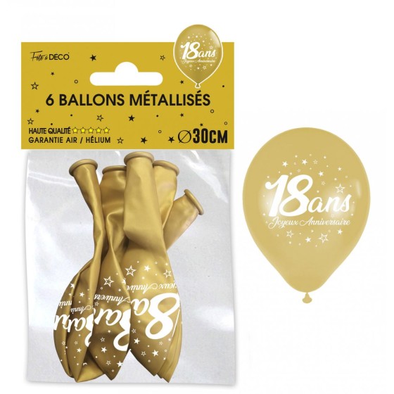 SACHET  DE 6 BALLONS METAL OR 18 ANS