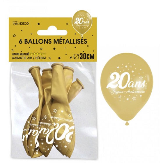 SACHET  DE 6 BALLONS METAL OR 20 ANS