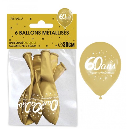 SACHET  DE 6 BALLONS METAL OR 60 ANS