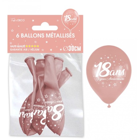 SACHET  DE 6 BALLONS METAL ROSE GOLD 18 ANS