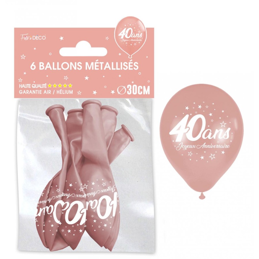 SACHET  DE 6 BALLONS METAL ROSE GOLD 40 ANS