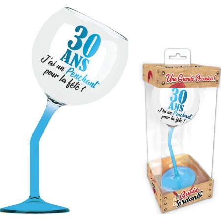 VERRE A VIN PENCHE BLEU 30 ANS