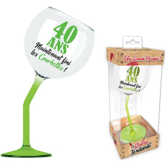 VERRE A VIN PENCHE VERT 40 ANS