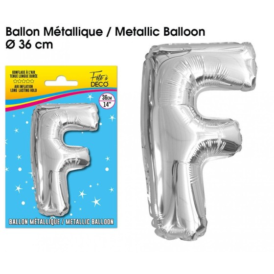 BALLON METALLIQUE ARGENT LETTRE F