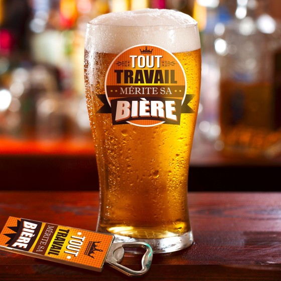 COFFRET VERRE BIERE "TOUT TRAVAIL"