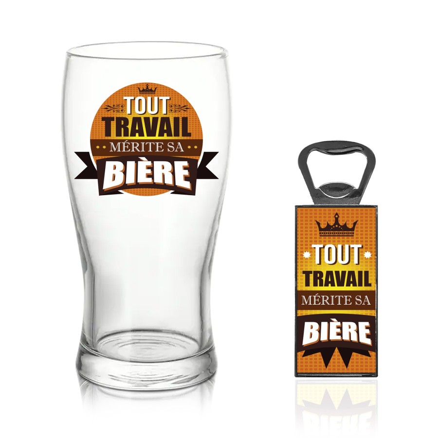 COFFRET VERRE BIERE "TOUT TRAVAIL"