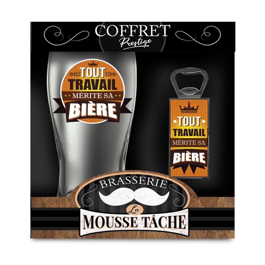 COFFRET VERRE BIERE "TOUT TRAVAIL"