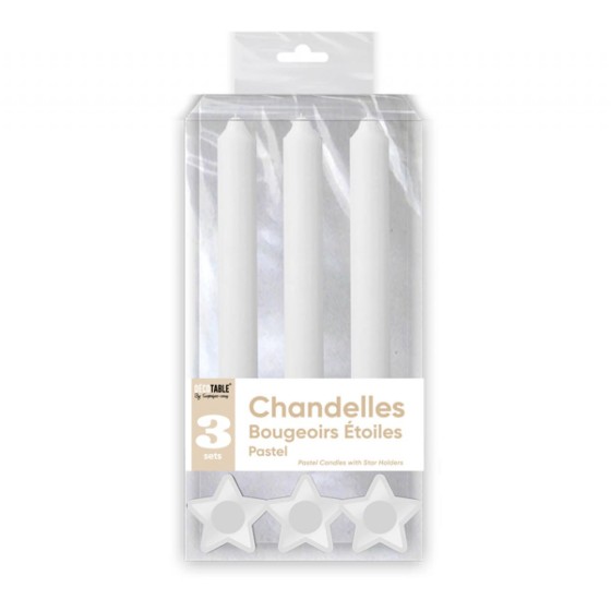 BOUGIES CHANDELLES X 3 SUPPORTS ETOILE BLANC