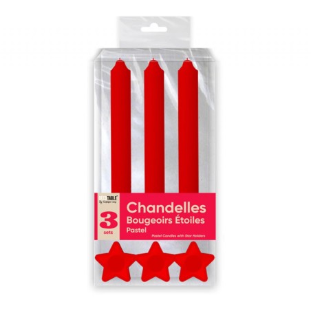 BOUGIES CHANDELLES X 3 SUPPORTS ETOILE ROUGE