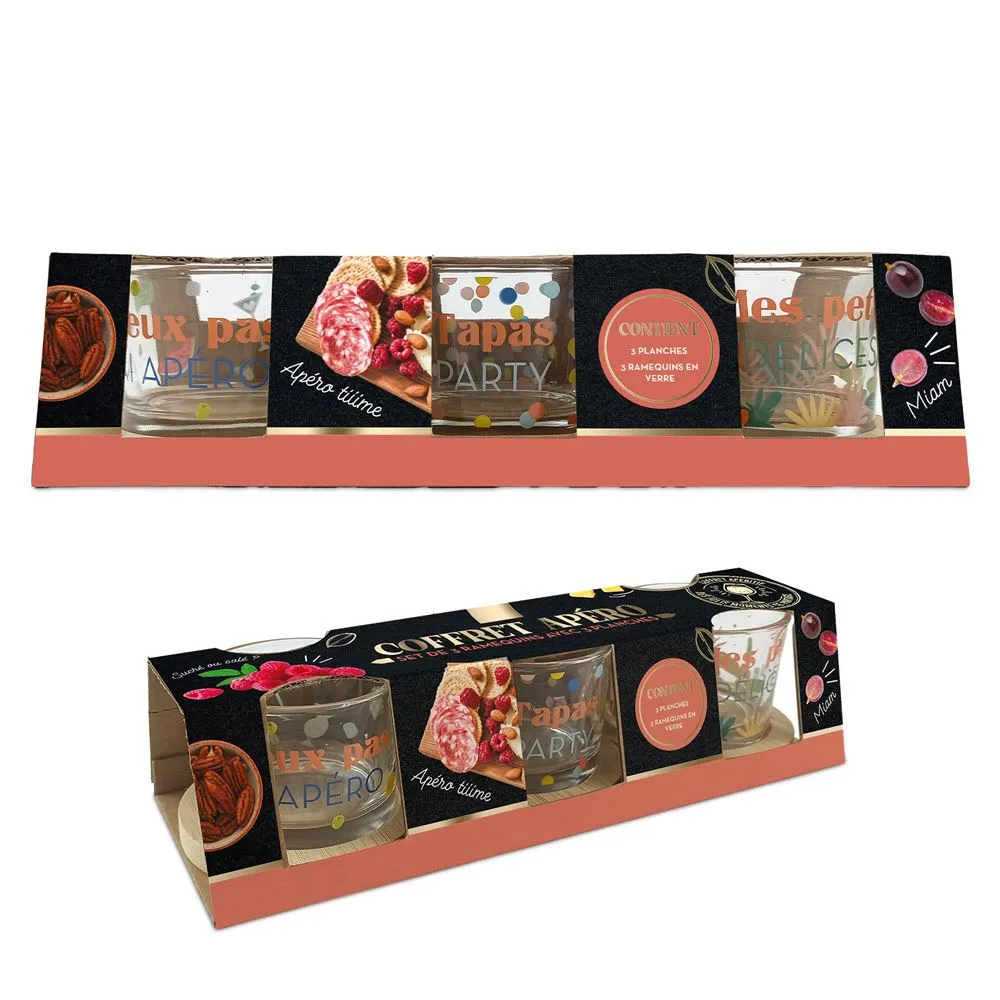 [STC-CD10057] Coffret Service Apero 3 Ramequins 3 Planches