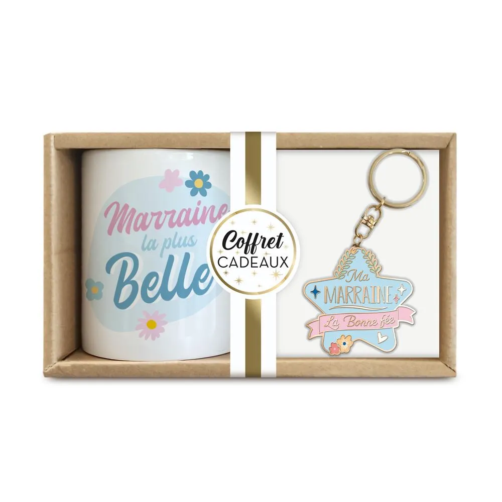 [STC-CD7006B_11] Coffret Mug Porte Cle "Marraine"