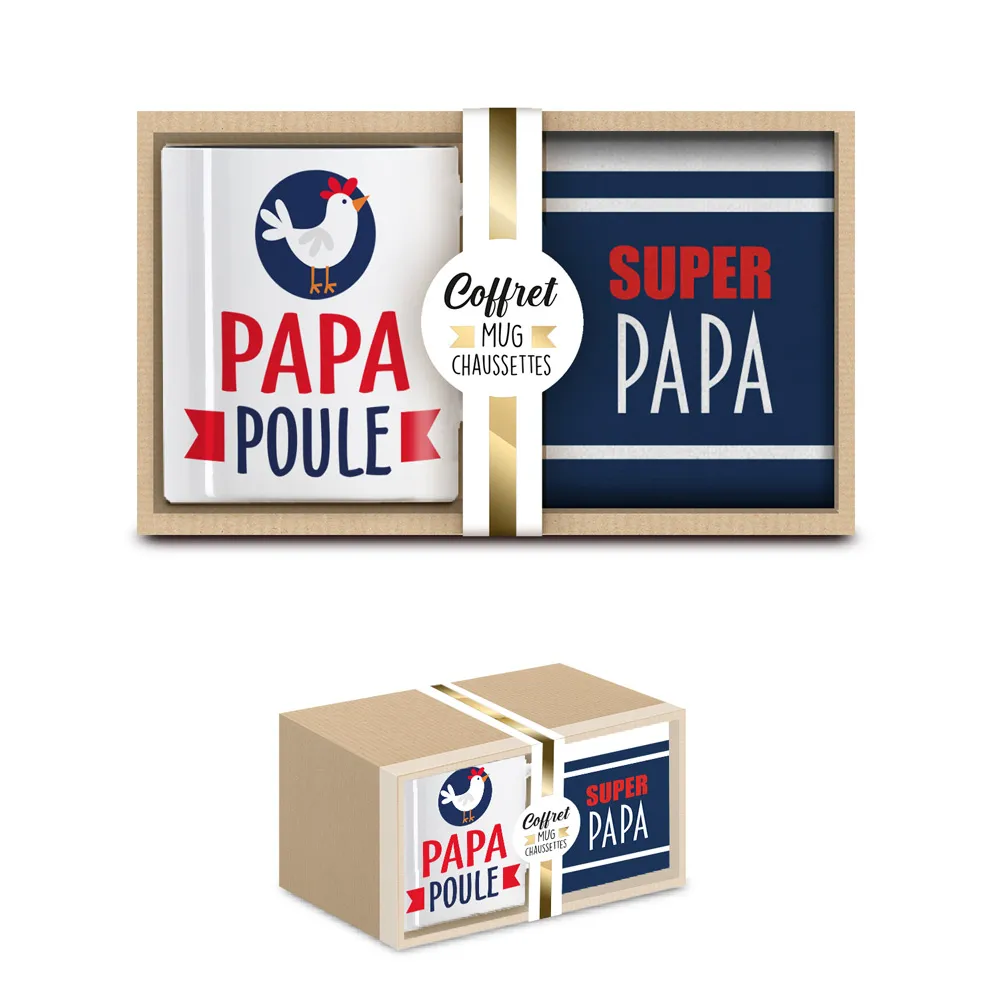 [STC-CD8418] Coffret Mug Chaussettes "Papa Poule"