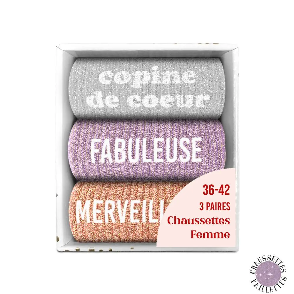 [STC-CD10058V22] Coffret Trio Chaussettes Paillettes Copine De Coeur