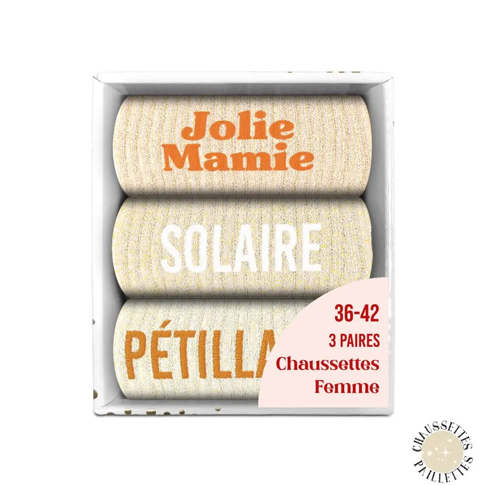 [STC-CD10058V17] Coffret Trio Chaussettes Paillettes Mamie