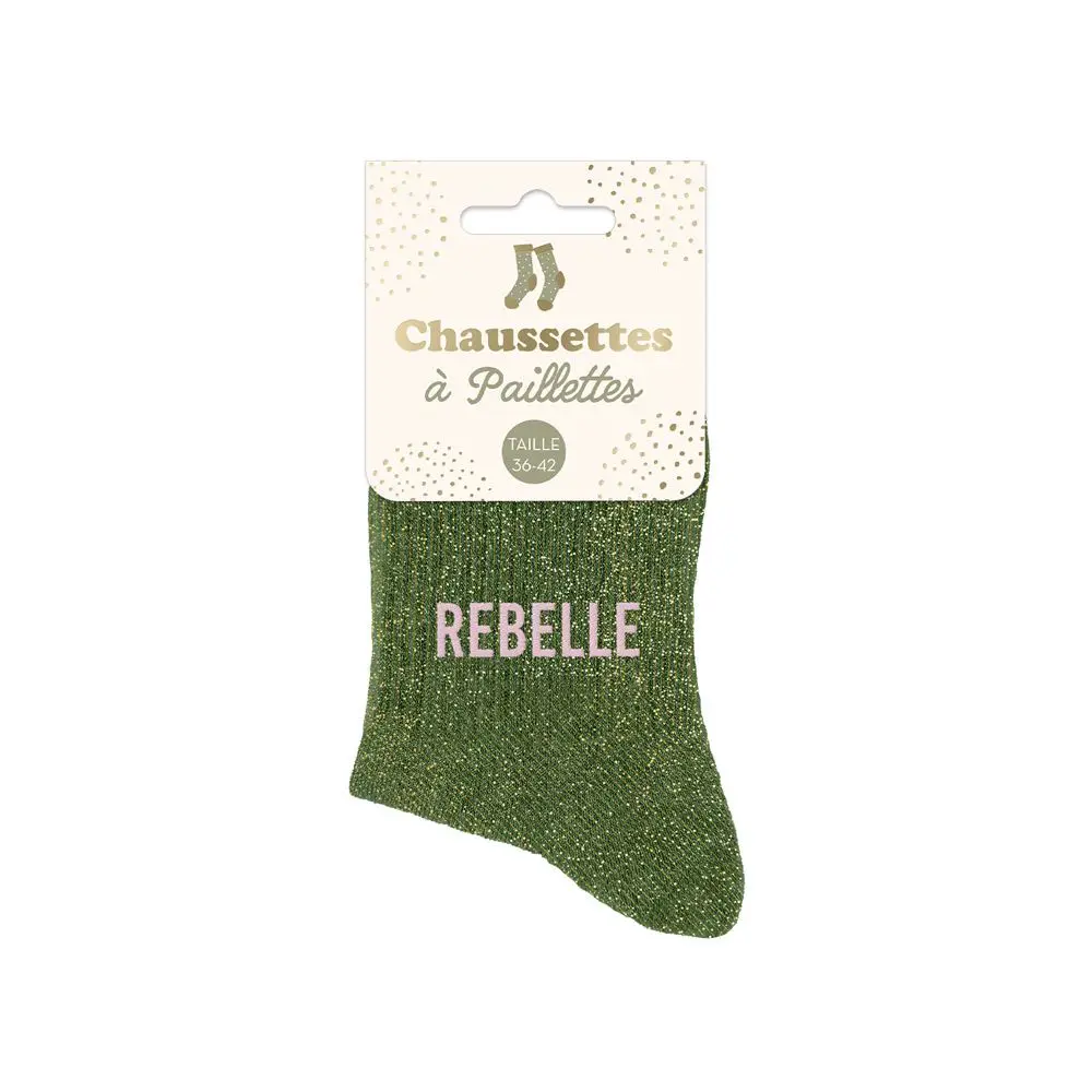 [STC-CD10017V10] Chaussettes Paillettes Rebelle Kaki