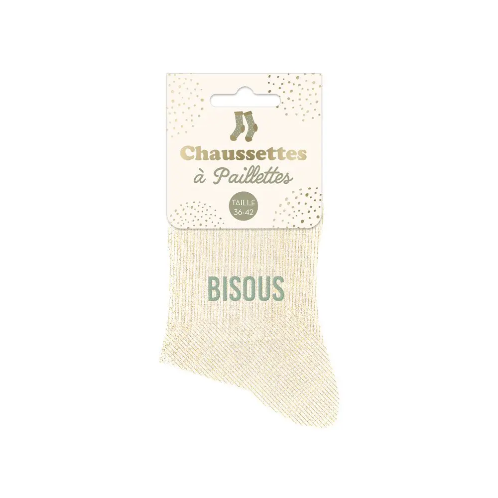 [STC-CD10017V13] Chaussettes Paillettes Bisous Beige