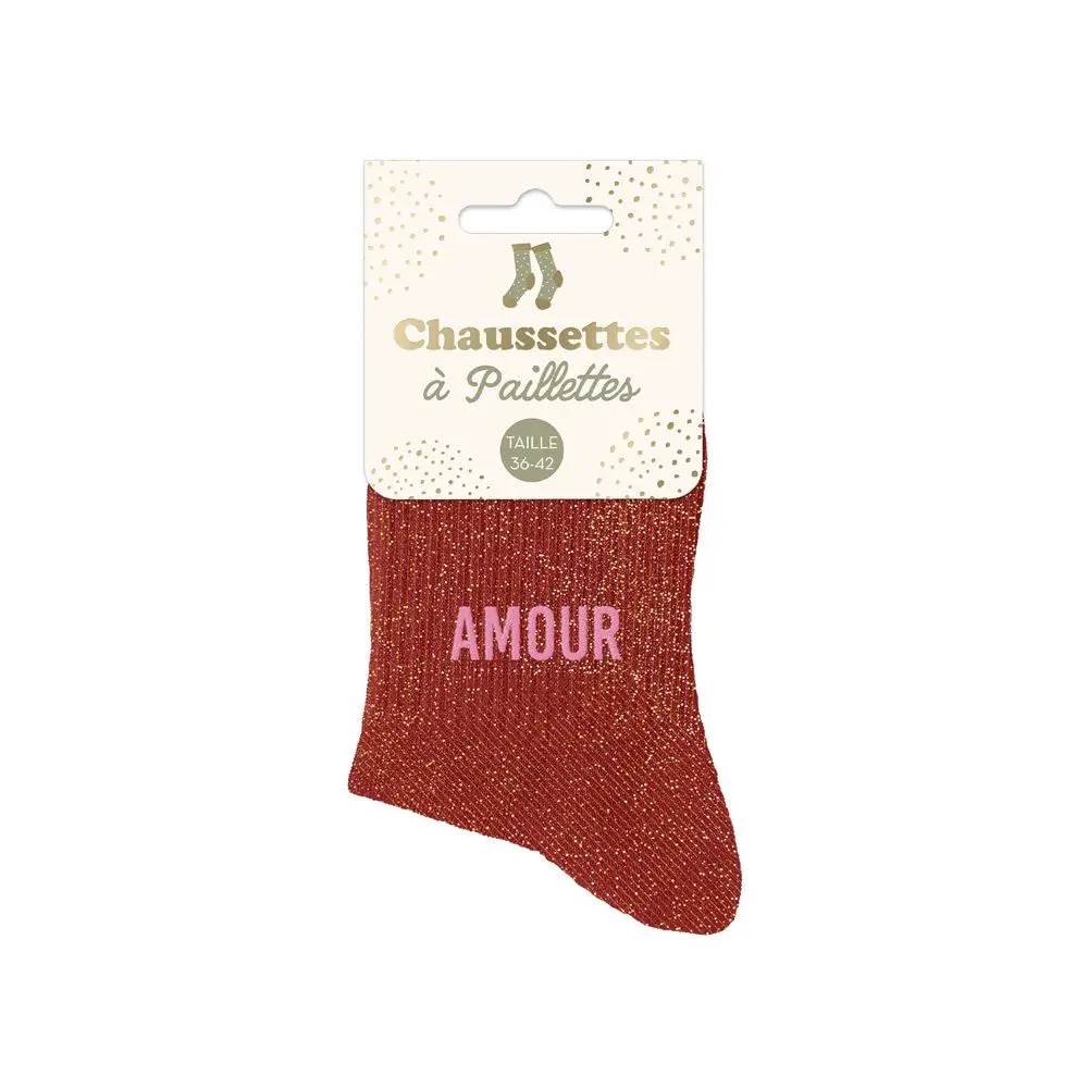 [STC-CD10017V15] Chaussettes Paillettes Amour Rouge