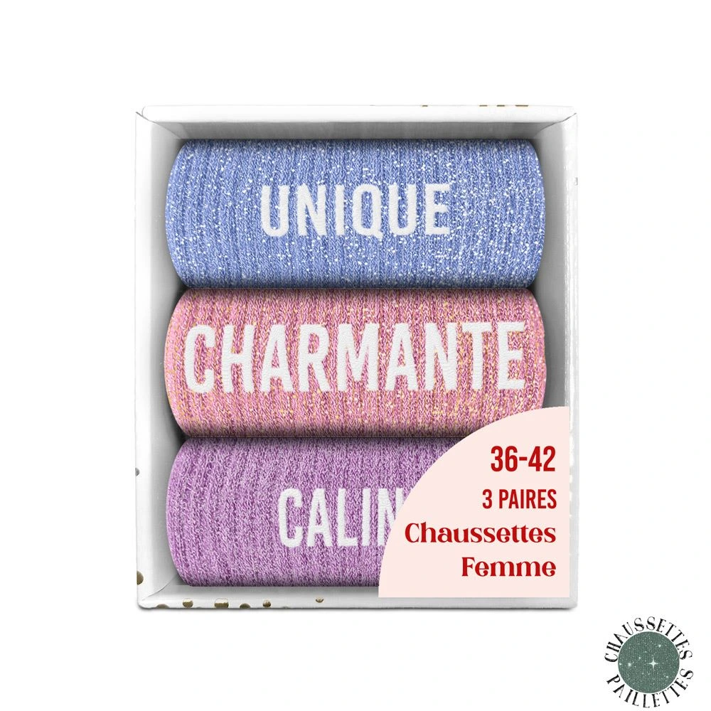 [STC-CD10058V26] Coffret trio chaussettes paillettes unique