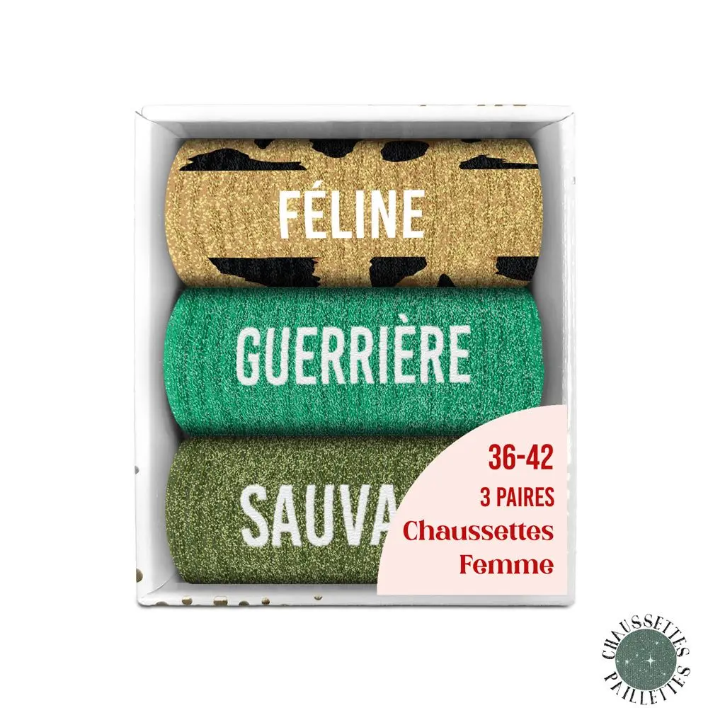 [STC-CD10058V27] Coffret Trio Chaussettes Paillettes Sauvage