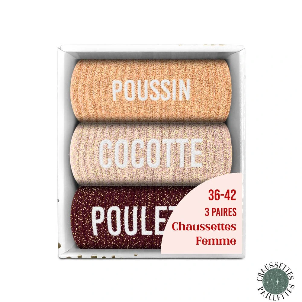 [STC-CD10058V31] Coffret Trio Chaussettes Paillettes Cocotte
