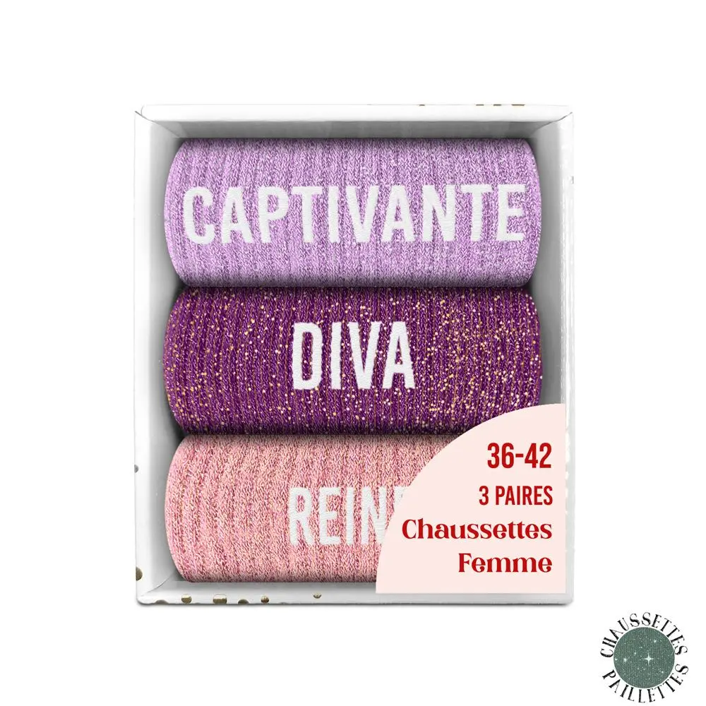 [STC-CD10058V32] Coffret Trio Chaussettes Paillettes Diva