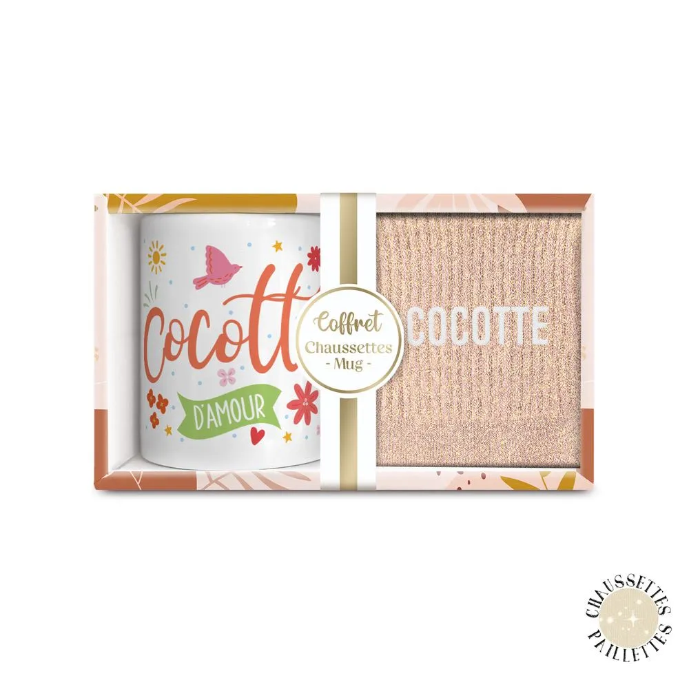 [STC-CD8672V21] Coffret Mug Chaussettes Paillettes Cocotte
