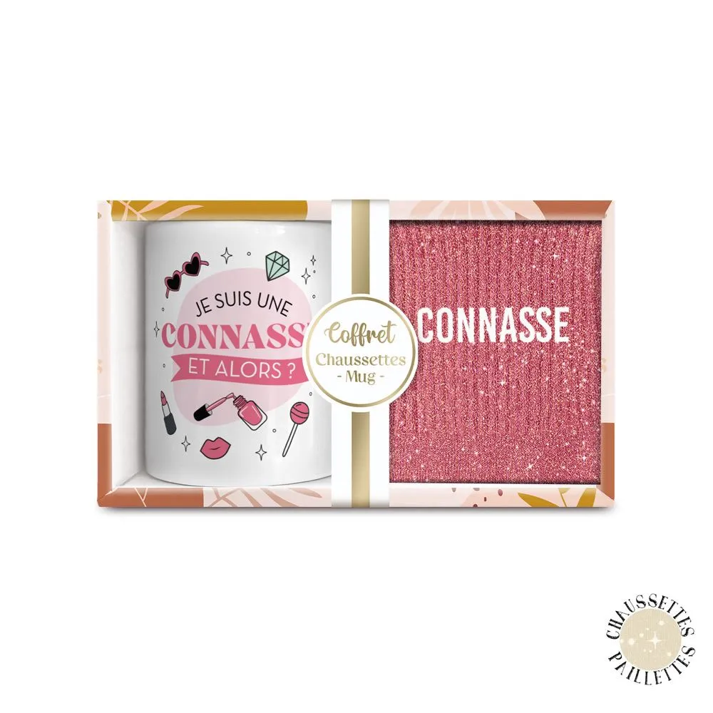 [STC-CD8672V22] Coffret Mug Chaussettes Paillettes Connasse