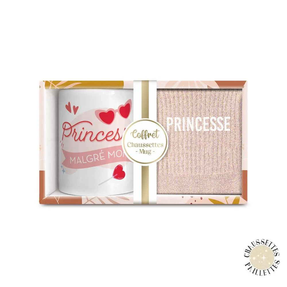 [STC-CD8672V27] Coffret Mug Chaussettes Paillettes Princesse