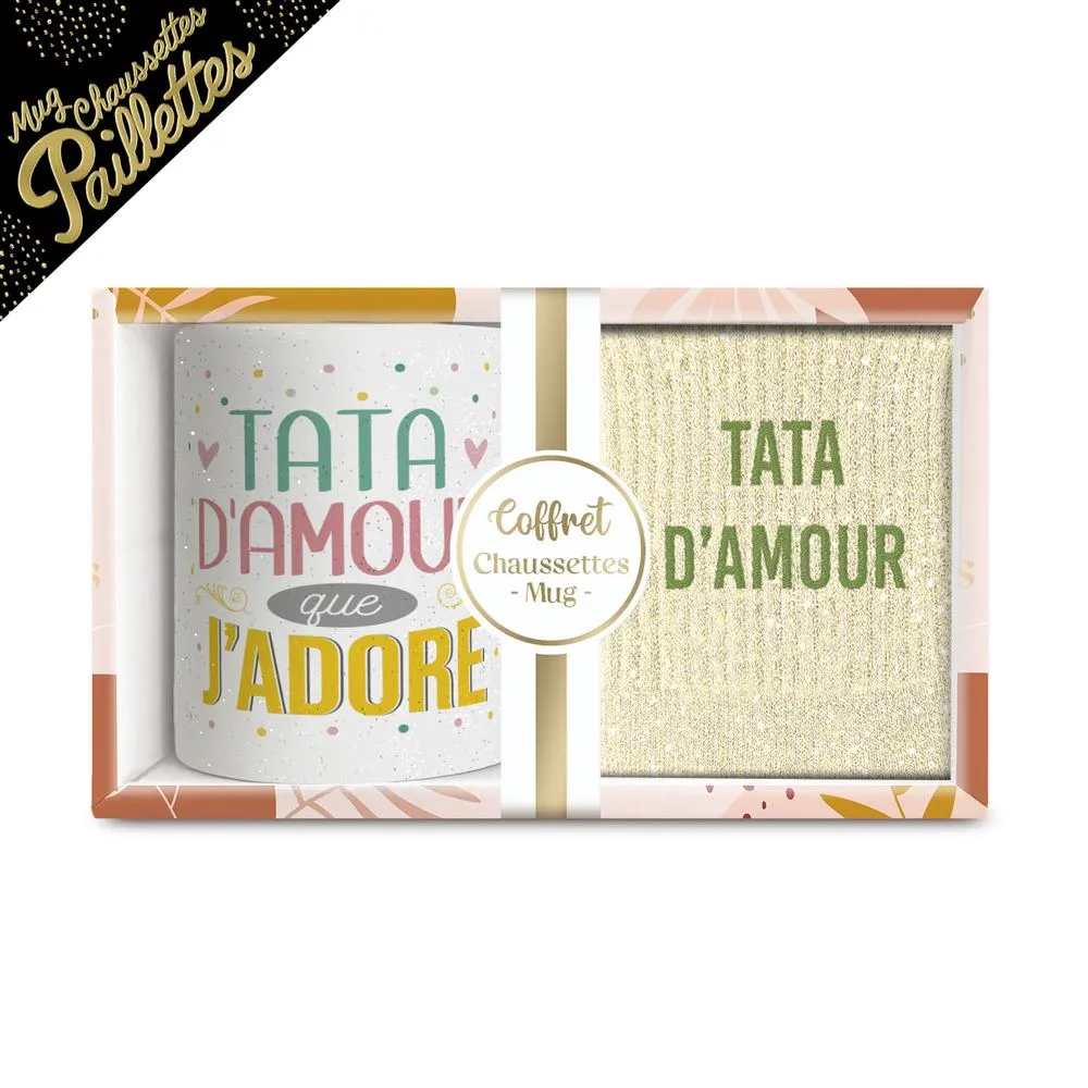 [STC-CD8672BV02] Coffret Mug Chaussettes Paillettes Affectif Tata D Amour