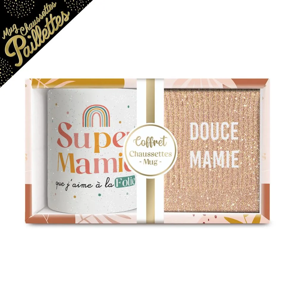 [STC-CD8672BV04] Coffret Mug Chaussettes Paillettes Affectif Douce Mamie