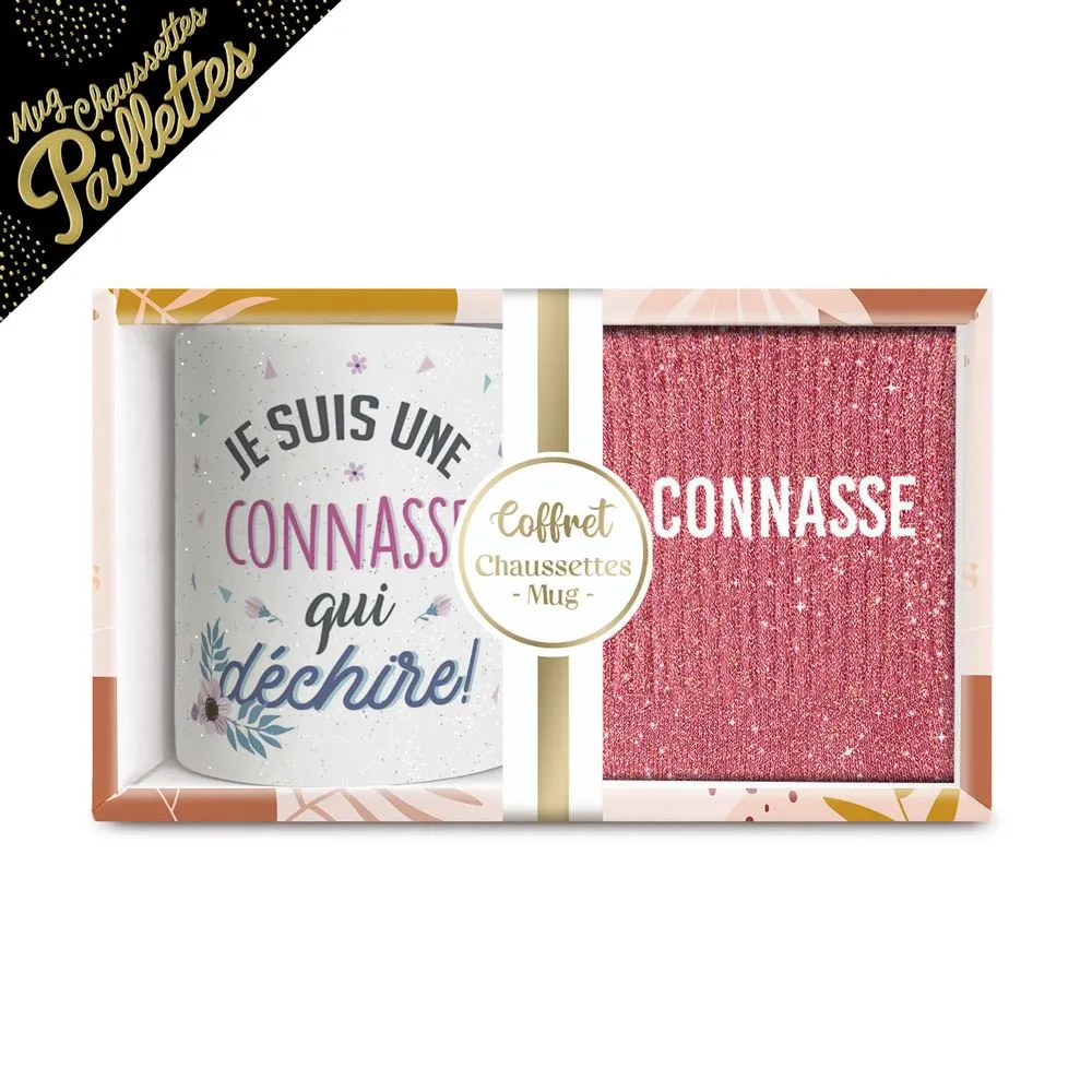 [STC-CD8672BV15] Coffret Mug Chaussettes Paillettes Affectif Connasse