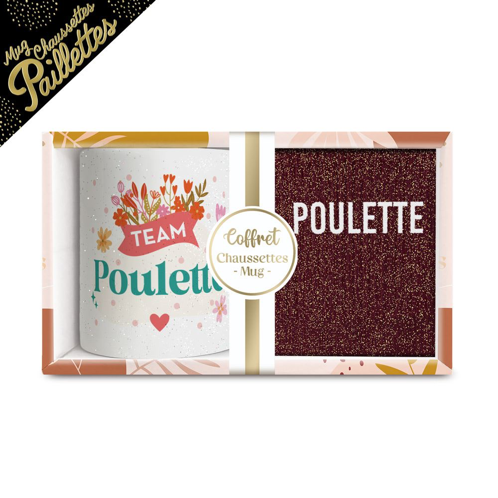 Coffret Mug Chaussettes Paillettes Poulette