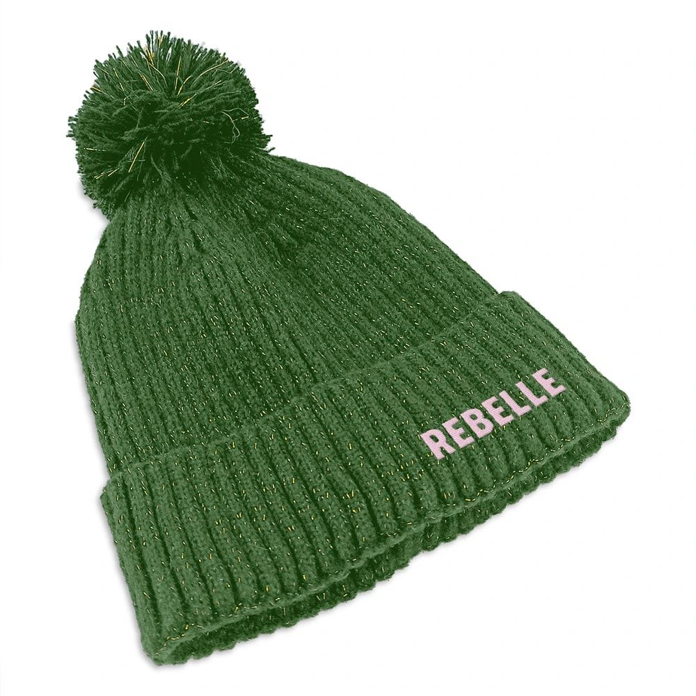 [STC-CD9359V10] Bonnet Paillettes Pompon Rebelle Kaki