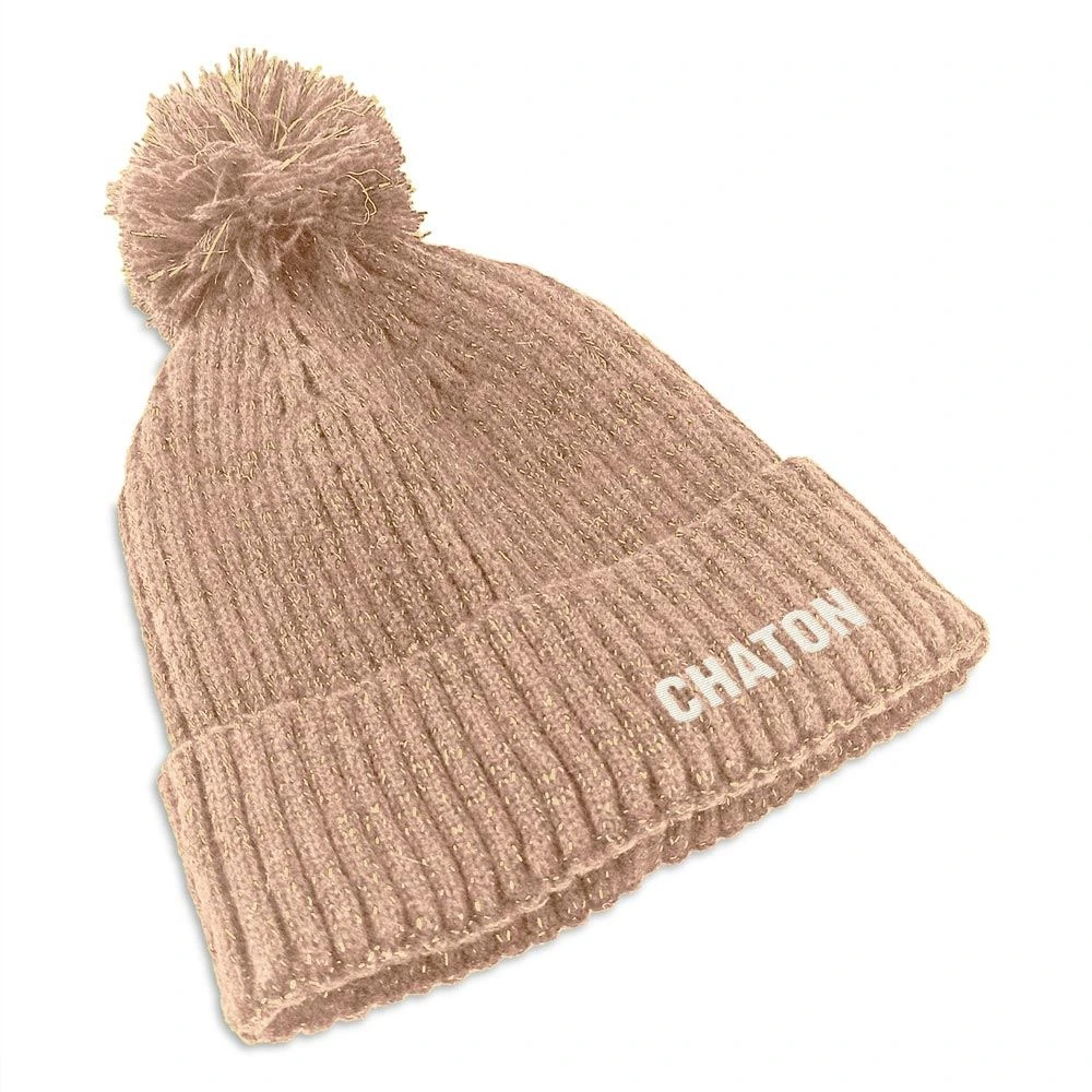 [STC-CD9359V14] Bonnet Paillettes Pompon Chaton Marron