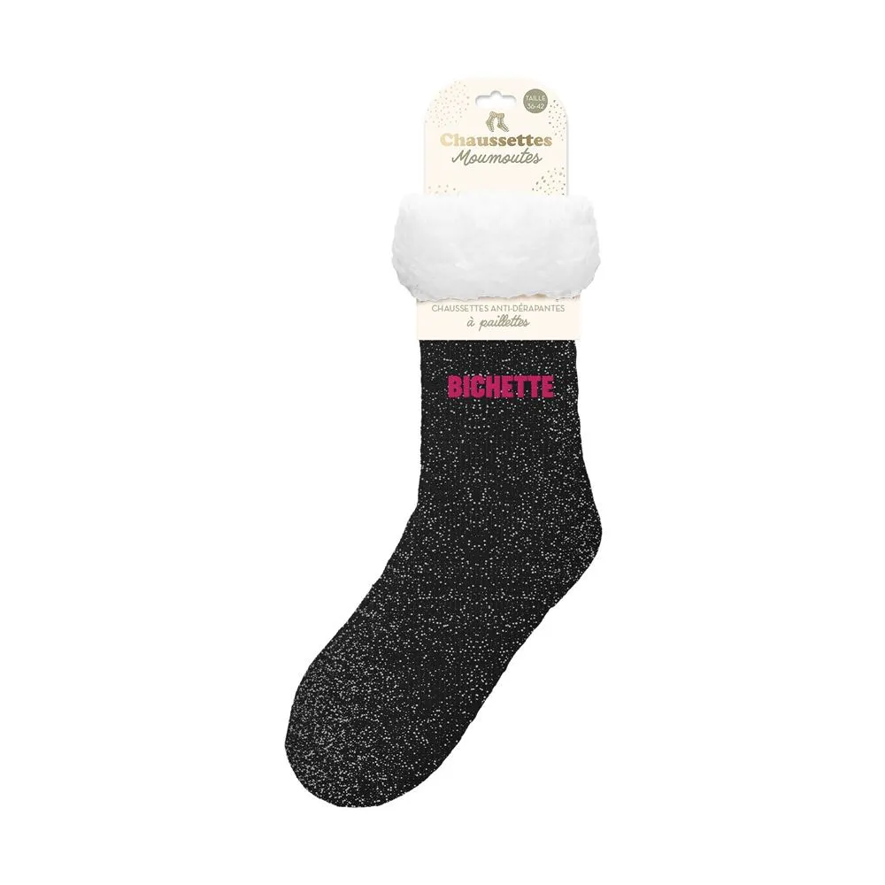[STC-CD9361V09] Chaussettes Moumoutes Paillettes Bichette Noir