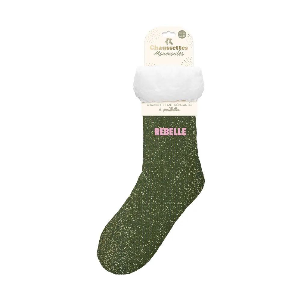 [STC-CD9361V10] Chaussettes Moumoutes Paillettes Rebelle Kaki