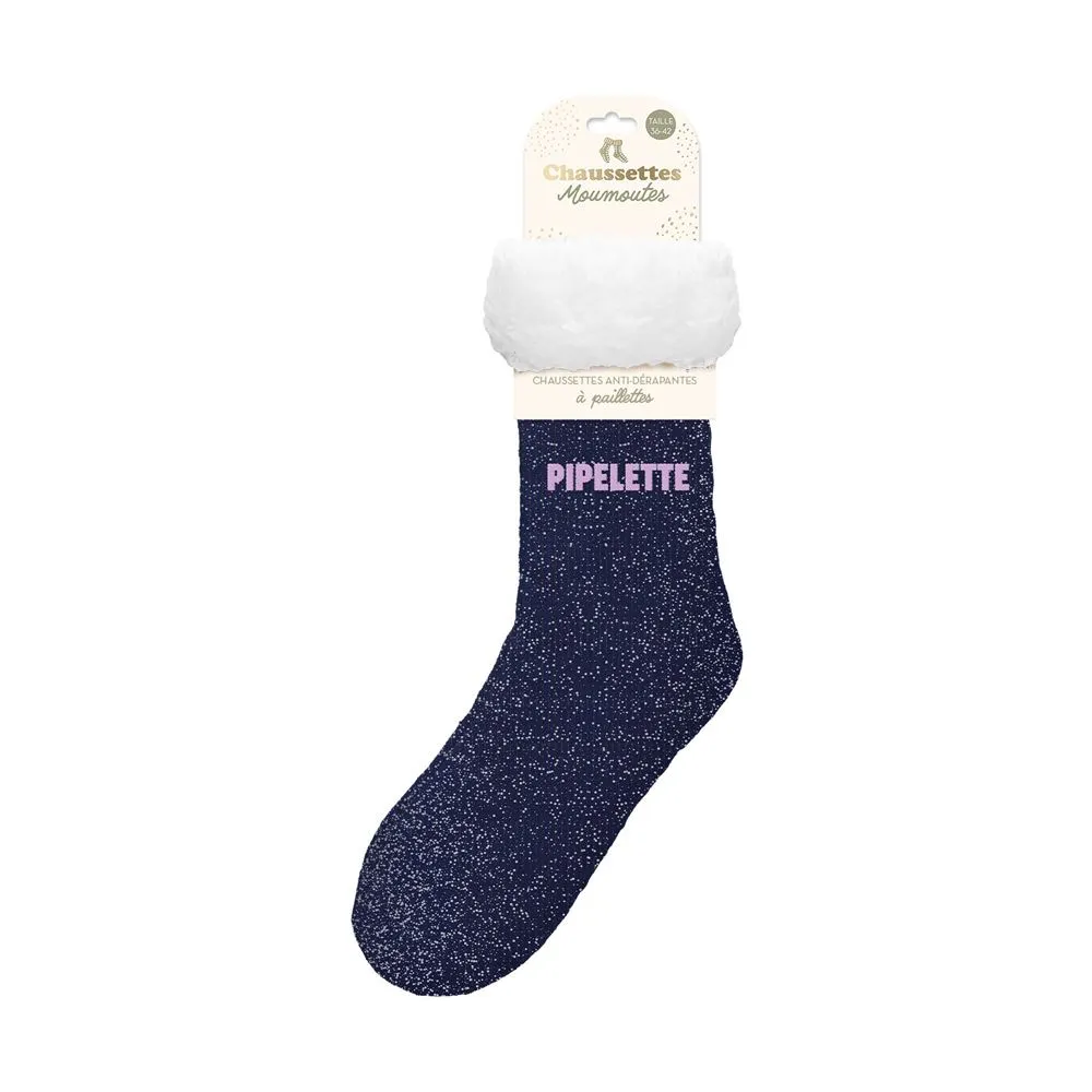 Chaussettes Moumoutes Paillettes Pipelette Bleu