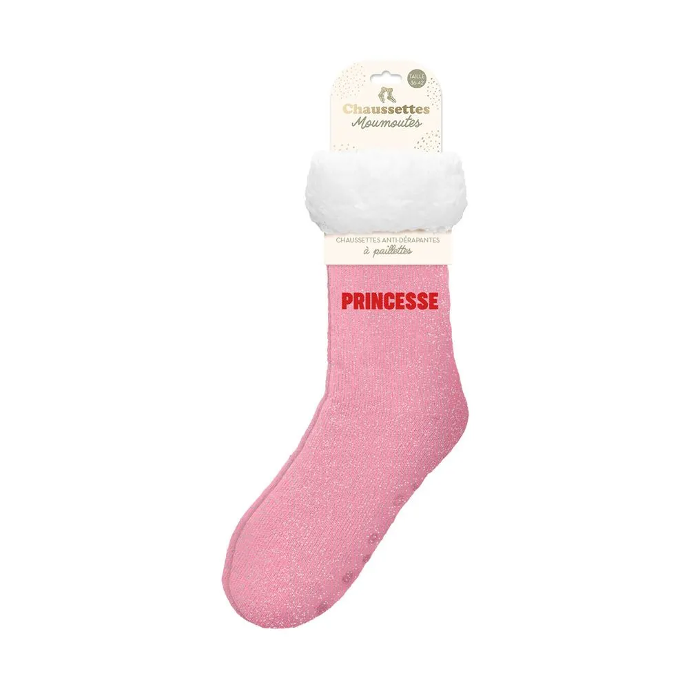 [STC-CD9361V16] Chaussettes Moumoutes Paillettes Princesse Rose
