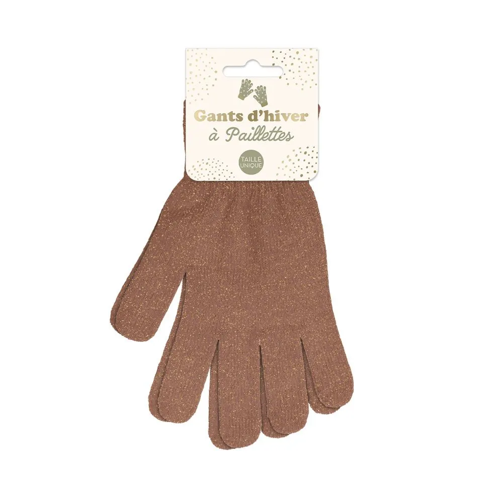 [STC-CD9447V09] Gants Hiver A Paillettes Marron