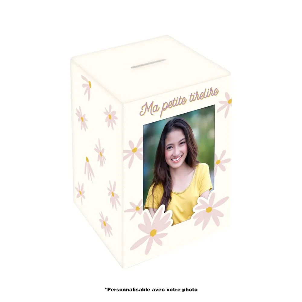 Tirelire Bois Enfant Fleurs
