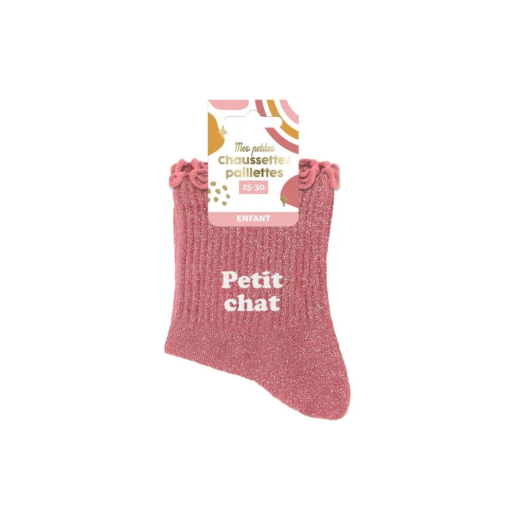[STC-CD10130V02] Chaussettes Paillettes Enfant Petit Chat 3-6Ans Fille
