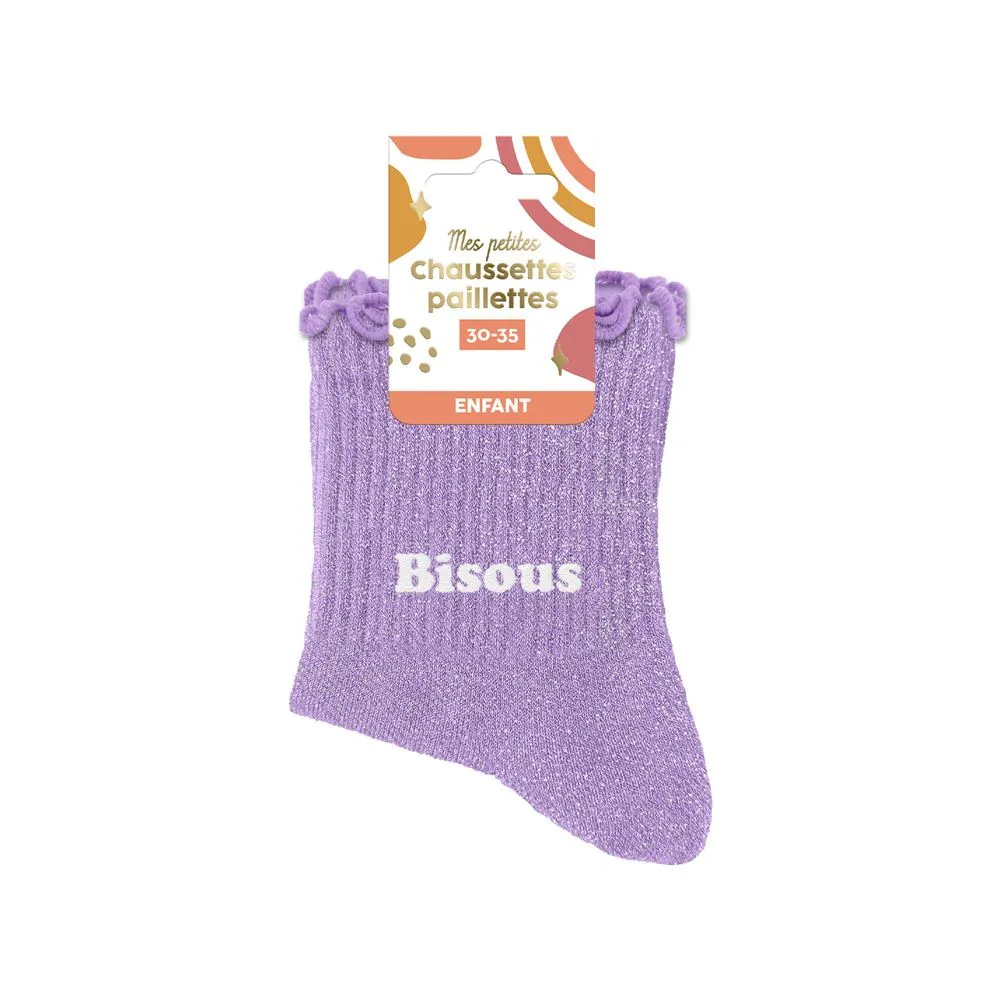 [STC-CD10131V04] Chaussettes Paillettes Enfant Bisous 6-10Ans Fille