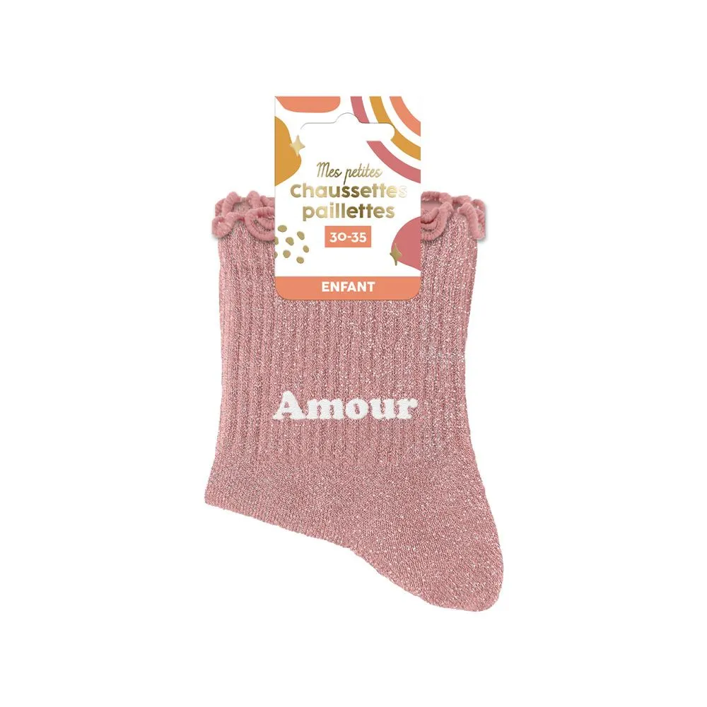 [STC-CD10131V05] Chaussettes Paillettes Enfant Amour 6-10Ans Fille